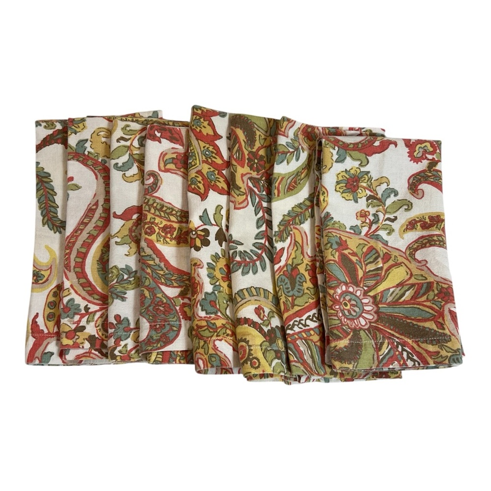 Set of 8 Pottery Barn Felicity Paisley Earth Tone Vintage Napkins Rare